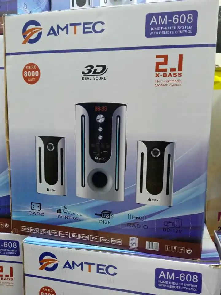 AMTEC 608 Woofer Speaker system 2.1CH FM Radio Bluetooth USB Port Remote Control SD Card port Home theatre system 8000W PMPO subwoofer system