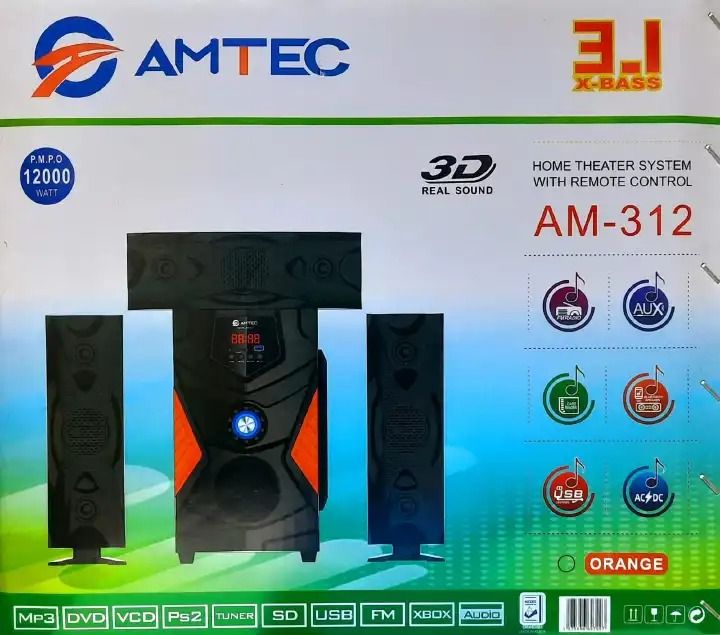 Amtec 312 3.1 CH Bluetooth Sub-woofer 12000W Woofer Speaker Super Bass Sound High-tech MultimediaAux/FM ready USB support Home theatre speaker system 1 year warranty