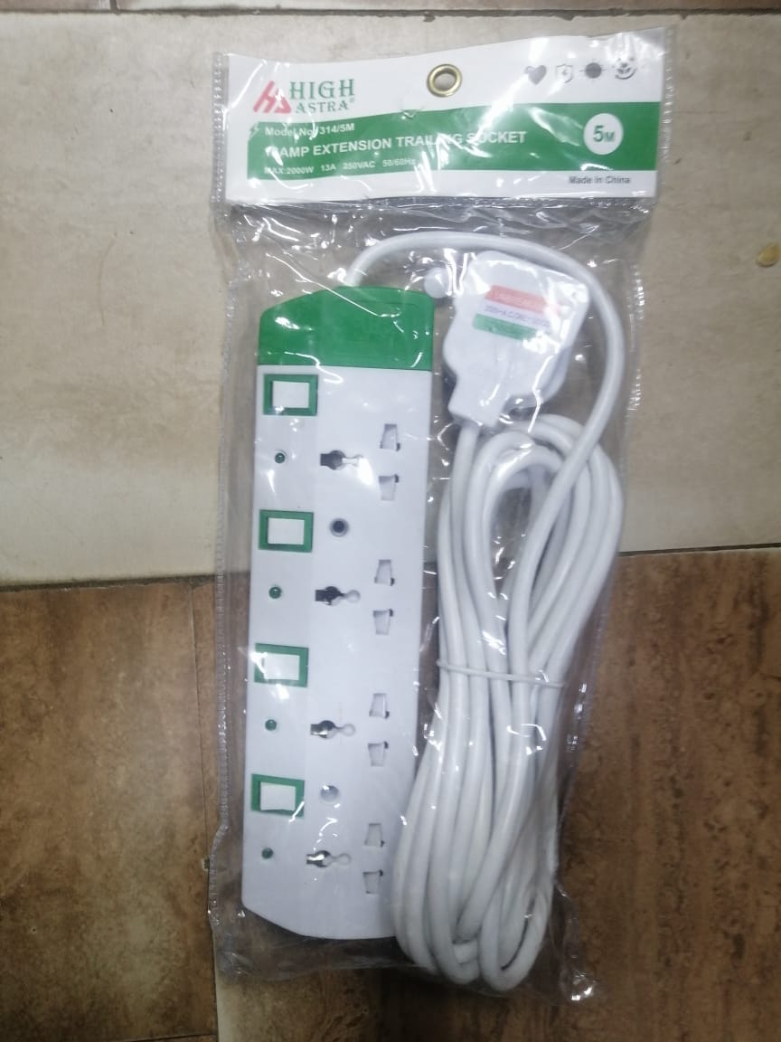 Heavy Duty 5 Way 3 Metres Extension Cable Power Cable with Switch with long cable and power safety switch