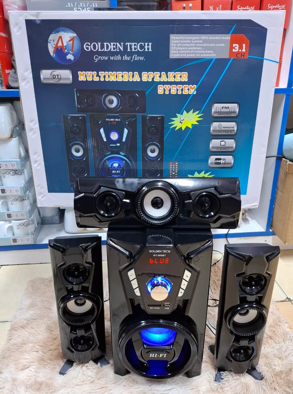 Golden Tech GT-265BT 3.1CH Subwoofer Hi-Fi Woofer 10000W P.M.P.O Home Theatre Speaker system AC/DC FM Woofer Multimedia Speaker system
