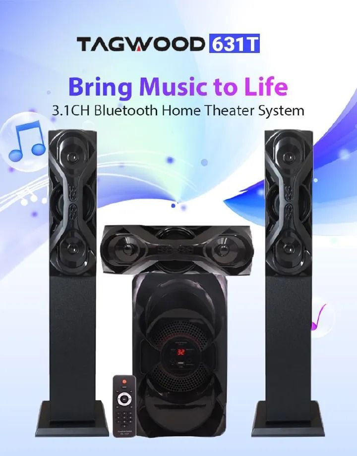 New Arrival Tagwood 631T 3.1CH Woofer Subwoofer Bluetooth |USB|AUX|SD CARD Cinema Home theater System Bluetooth Hi-Fi Speaker Tall Boy Sound bar Speaker System