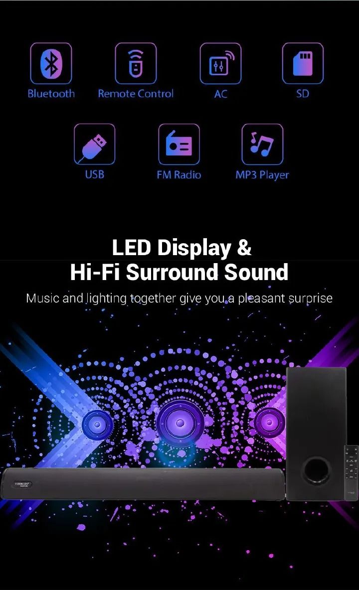 New Arrival Vitron 6000W 2.1CH V51SB Wired Soundbar System with AUX USB Bluetooth Speaker System Home Audio Rich Bass