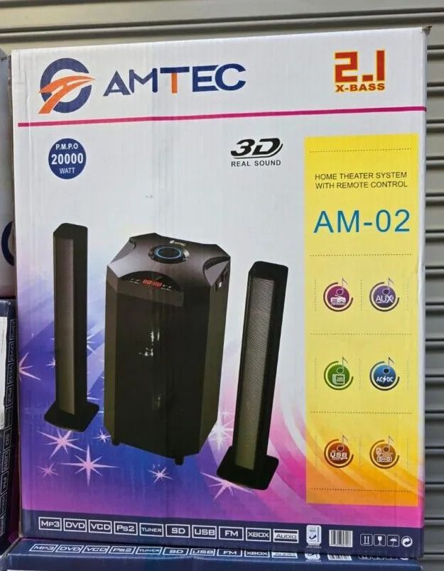 AMTEC AM-02 Tall Boy Speaker System 20000W PMPO 2.1CH Subwoofer Multimedia Home theater Speaker system With Microphone Bluetooth FM USB SD with pure Bass AC/DC Power Remote Control