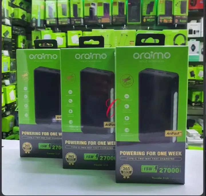 Oraimo Traveller Power Bank 27000mAh 20000mAh 10000mAh 12W Smart Fast Charging Slim Portable Power Bank type C in/out Charging universal Compatibility Powerbank with overcharge protection