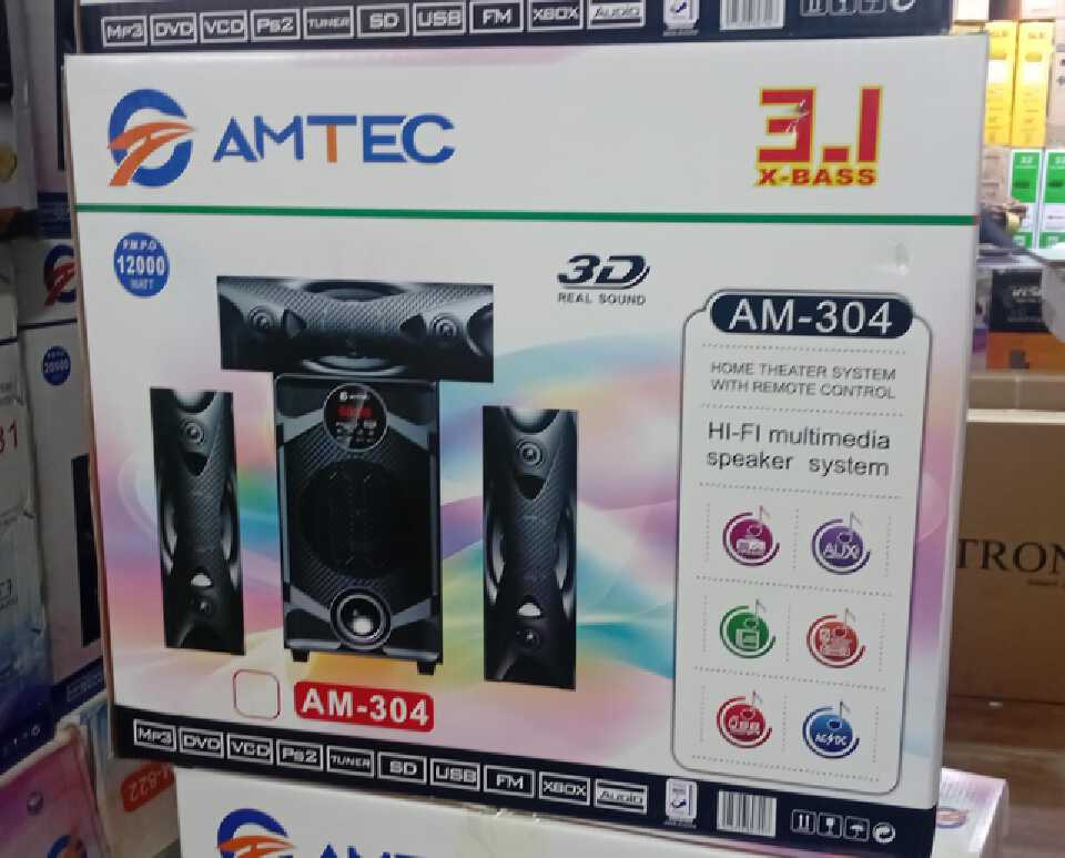 AMTEC AM-305 3.1CH HI-FI  12000W PMPO Multimedia Speaker System Sub Woofer Bluetooth Home Theater System with Remote -FM,USB,SD- Amtec 305 3D Real sound Bass