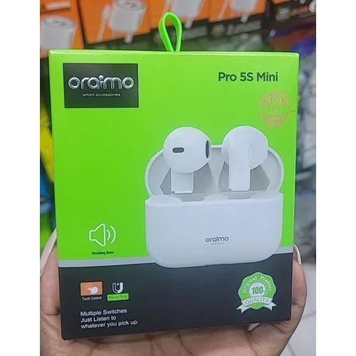 Oraimo Pro 5s Mini Powerful Bluetooth Wireless Earpods, Smart Touch Control, Premium Deep Bass for Music, Noise Cancellation, Transparency, Waterproof, Compatible with All Devices.