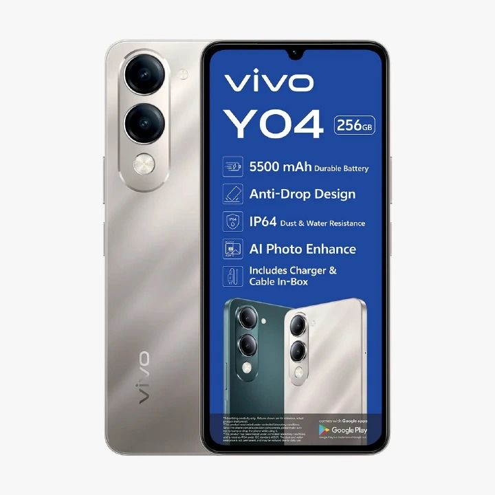 Brand New Vivo Y04 128GB+ 8[4+4]GB  Smartphone 6.7" 90Hz IPS LCD Display Android 14 4G 15W Fast-charging 5500mAh Battery Smart Phones Dual Sim 1 Years warranty Side-mounted AI Smartphone phone