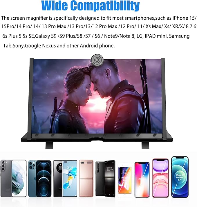 Screen Magnifier – 3D HD Cell Phone Magnifing Screen Enlarger Projector for Movies Videos and Gaming – Foldable Phone Stand Holder with Screen Amplifier Compatible with All Smartphones