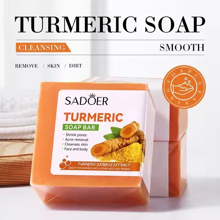 3 Packs Sadoer Turmeric Soap Bar +Serum + Cream Skin Care for Shower, Smoothing and Cleanses Skin Face Wash Soap Face Serum, Face Wash Oily Skin Bar Soap for Face and Body (Serum Soap Sets)