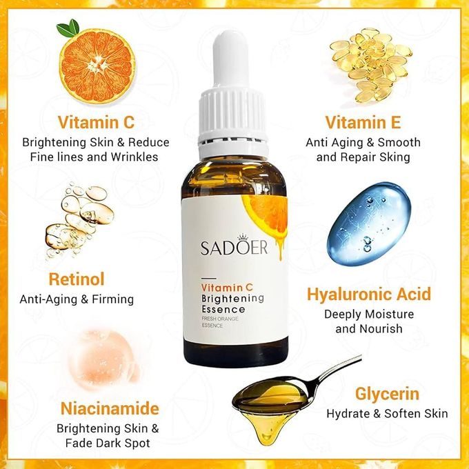 3 PCS Sadoer Vitamin C Serum For Face Serum Reduces Fine Lines & Wrinkles, Vitamin C Face moisturizer, Instant Moisturizing, Soft, Smooth & Radiant