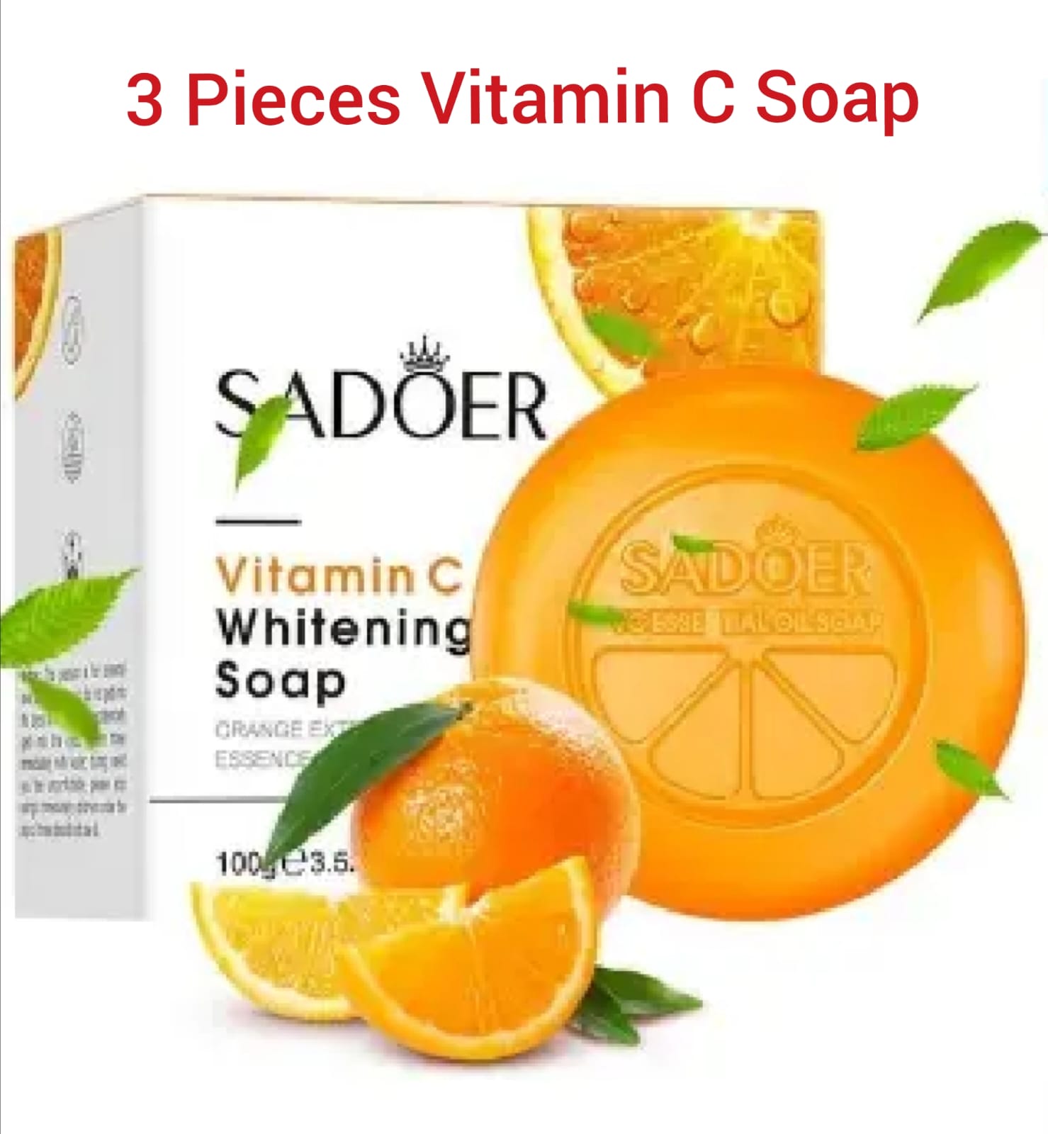 SADOER 3 Pieces SADOER Vitamin C Soap Bar for Face & Body,Moisturizing,Smooth Skin,Beauty Bar Sensitive Skin With Gentle Cleanser For Both Men Women