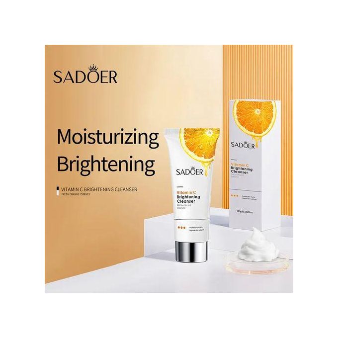 Sadoer Vitamin C Brightening cleanser Vitamin C brightening face wash is an advanced skin brightening and anti-aging cleanser. The formulation with melanin blockers helps lighten pigmentation, the ric