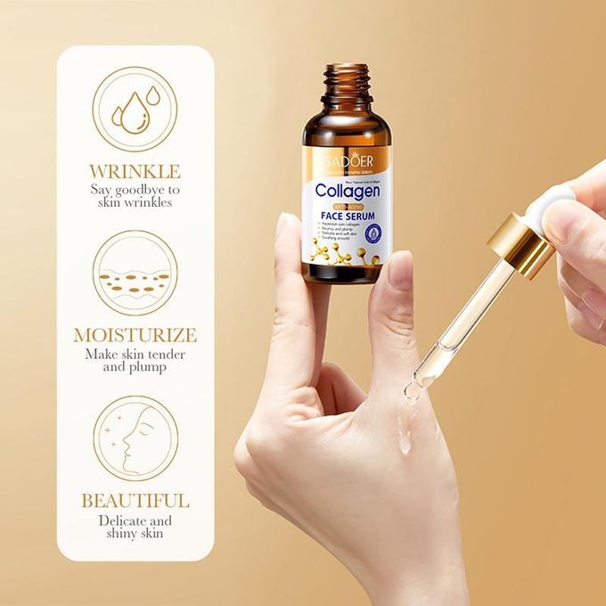 SADOER Collagen Face Serum For Skin Tightening Helps Lift, Plump & Firm Sagging Skin Serums For Skin Care Anti Wrinkle Boost, Frarance Free  Pure Natural Active Collagen Face Serum