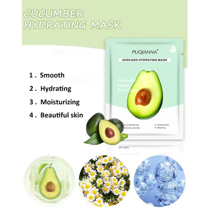 5 Pieces SADOER Ovacado Anti Wrinkle Moisturizing Skin Care Mixed Fruit Facial Mask Collagen Face Mask Moisturizing Refreshing Sheet Masks