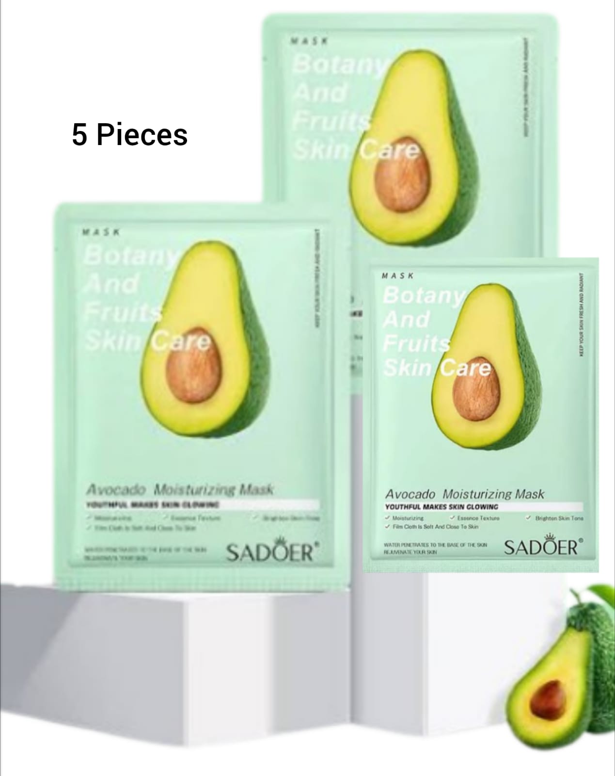 5 Pieces SADOER Ovacado Anti Wrinkle Moisturizing Skin Care Mixed Fruit Facial Mask Collagen Face Mask Moisturizing Refreshing Sheet Masks