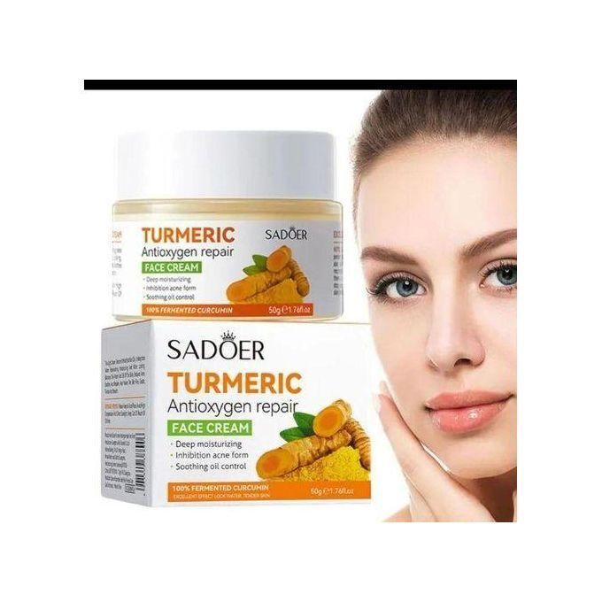 9 Pieces Set SADOER Tumeric  moisturizing and skin glowing Set:  Turmeric  Face Cream + Serum +Soap + 5 Face Masks + Face Cleanser For Treating Dark Spots, Anti-wrinkles, Smoothening& Improving Ski