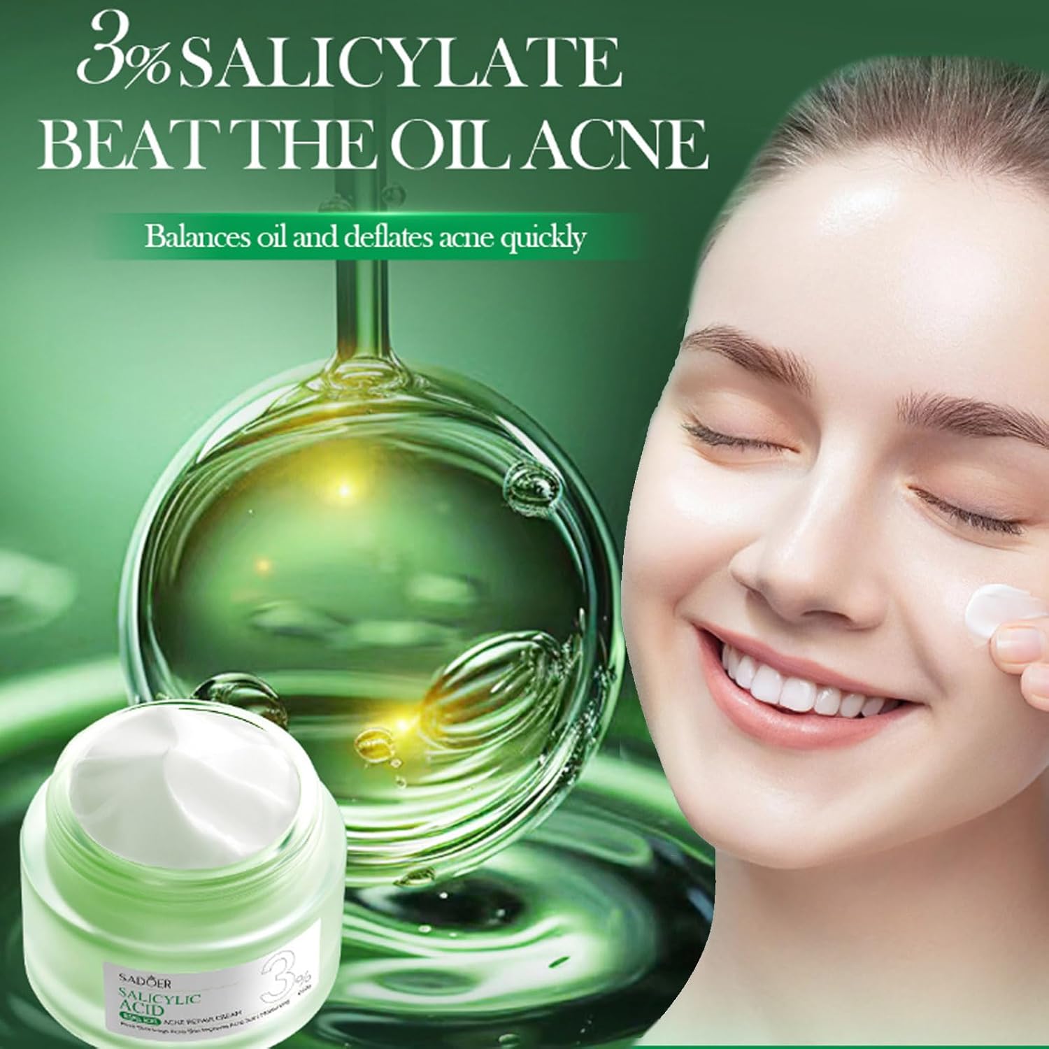 SADOER Salicylic Acid Repair Cream,Salicylic Acid Face Moisturizer,Pore Shrinkage Acne Skin Improves Acine Scars Motsturizing,Suitable for Oily, Acne Prone Skin