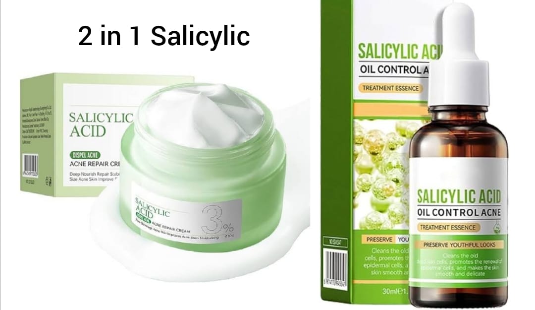 Salicylic Acid Cream + Serum for Face Shrink Pores, Gentle Exfoliating, Salicylic Acid for Anti Acne, Pimple, Spot, Blackhead Salicylic Acid Acne Treatment Essence