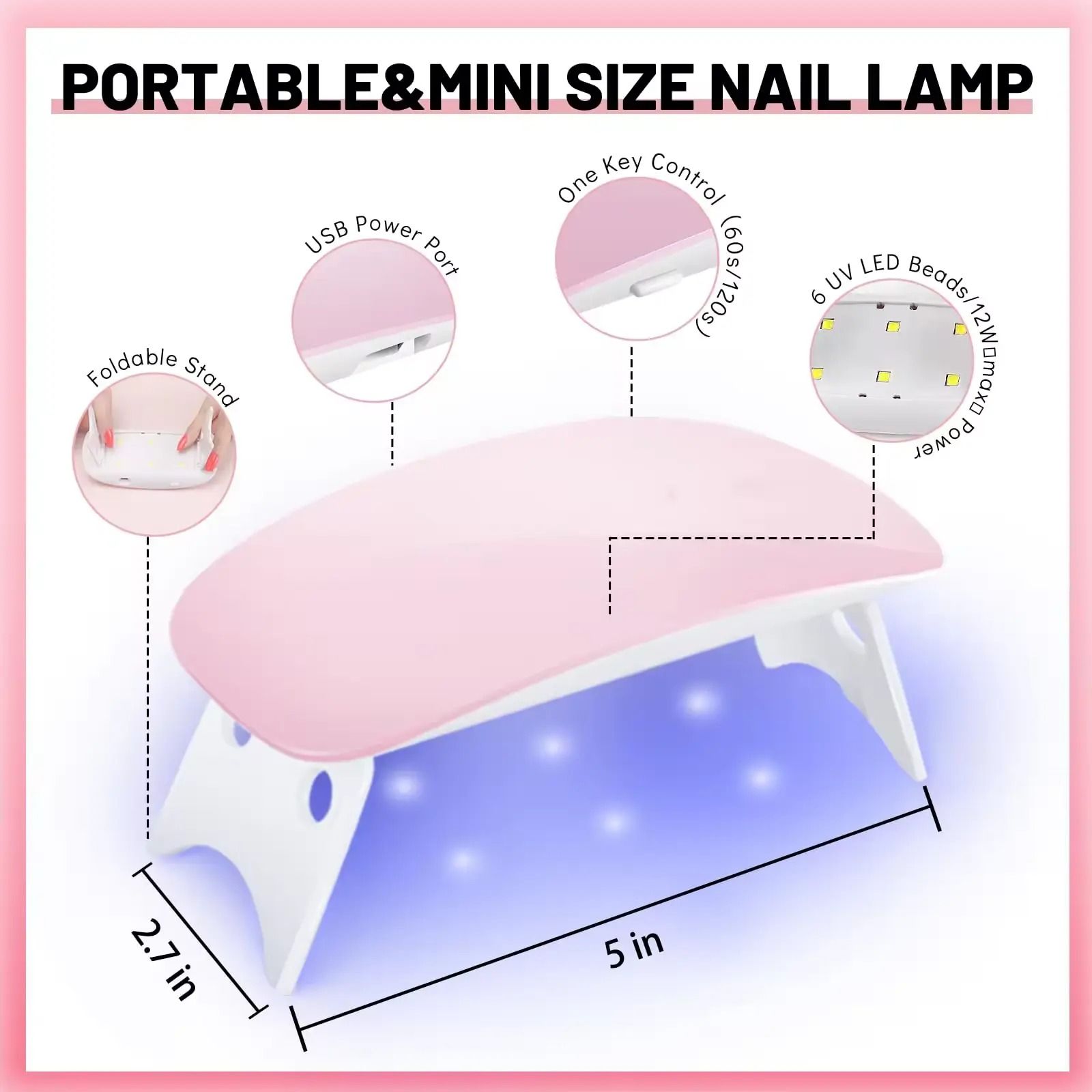6W Mini Nail Dryer Machine Portable 6 LED UV Manicure Lamp Home Use Nail Lamp for Drying Polish Varnish With USB Cable LED UV Nail Gel Polish Dryer Lamp Light Machine view 4