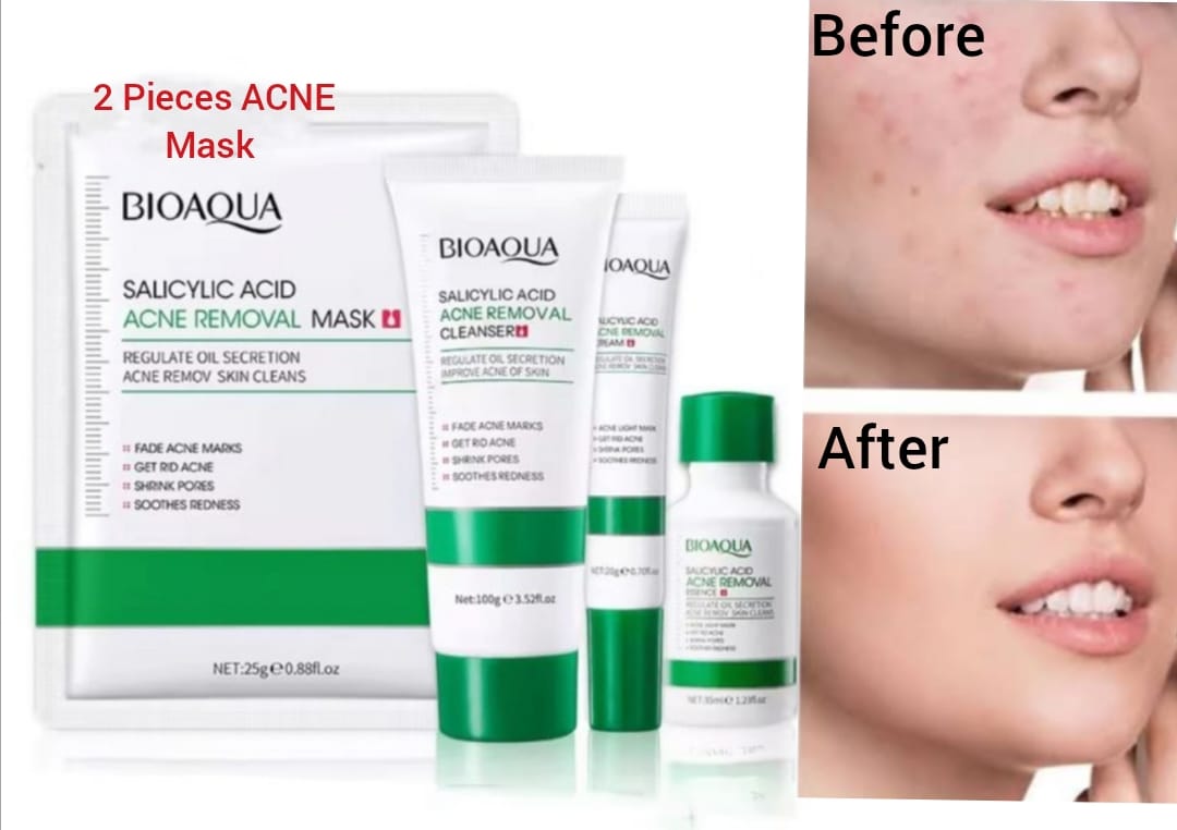 BIOAQUA 5 Pieces Acne Treatment Salicylic Acid Kit, 2 Pieces Face Mask + Face Cleanser +Salicylic Essence + Salicylic 20g Cream