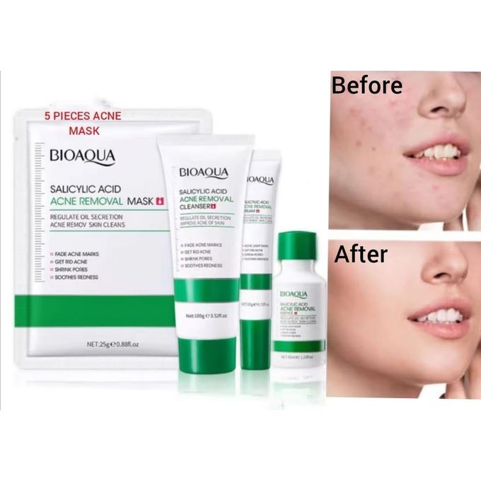 BIOAQUA 8 Pieces Acne Skin Care Set Treatment Salicylic Acid Kit, 5 Pieces Face Mask + Face Cleanser +Salicylic Essence + Salicylic 20g Cream