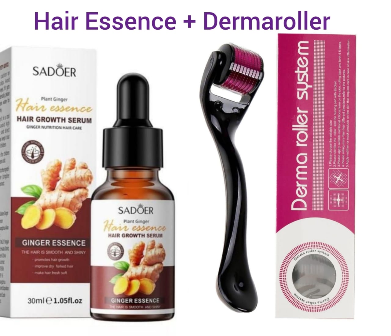 SADOER 2 IN 1 Ginger Hair Essence+DERMAROLLER Treatment Essence Hair Growth Ginger Extract Beard Growth,Hair Growth, Anti Dandruffs Hair Moisturizing Hair Care Serum,Treatment Essence, Hair growth