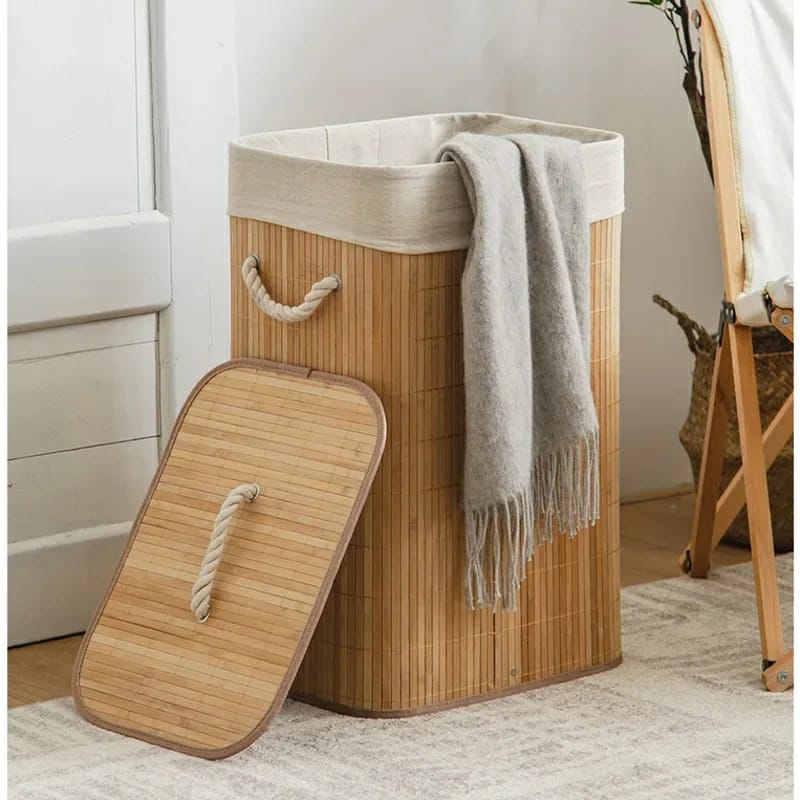 Original 100l Bamboo Foldable Large Capacity Wooden Laundry Basket/ Organizer with Flip Lid