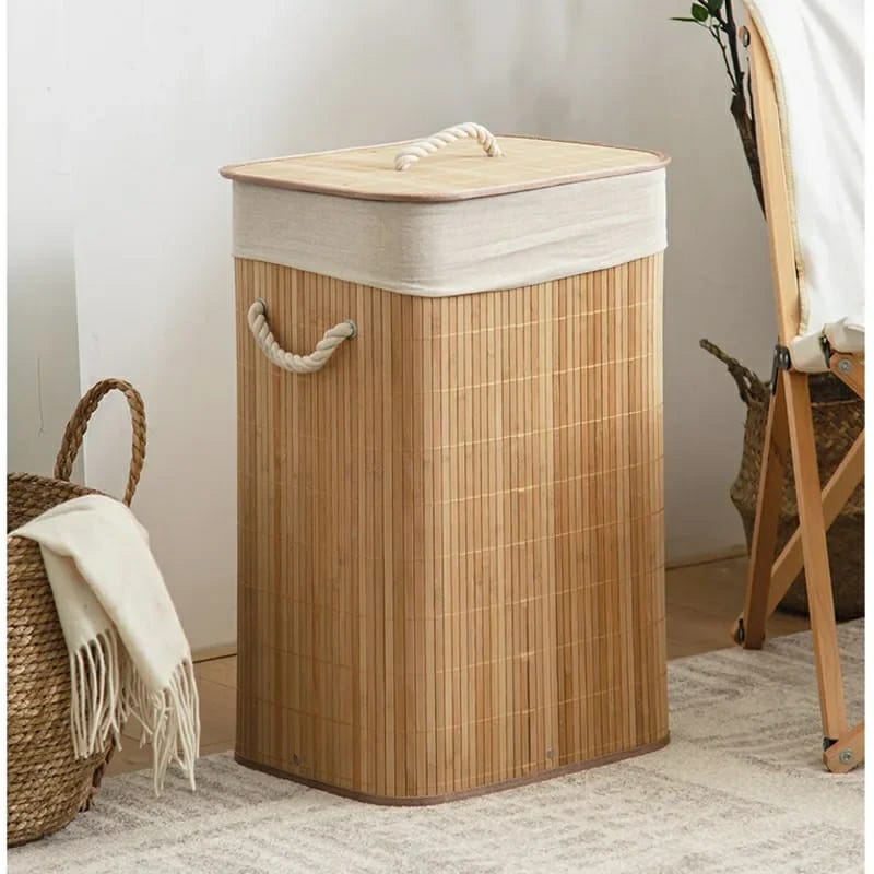 Original 100l Bamboo Foldable Large Capacity Wooden Laundry Basket/ Organizer with Flip Lid