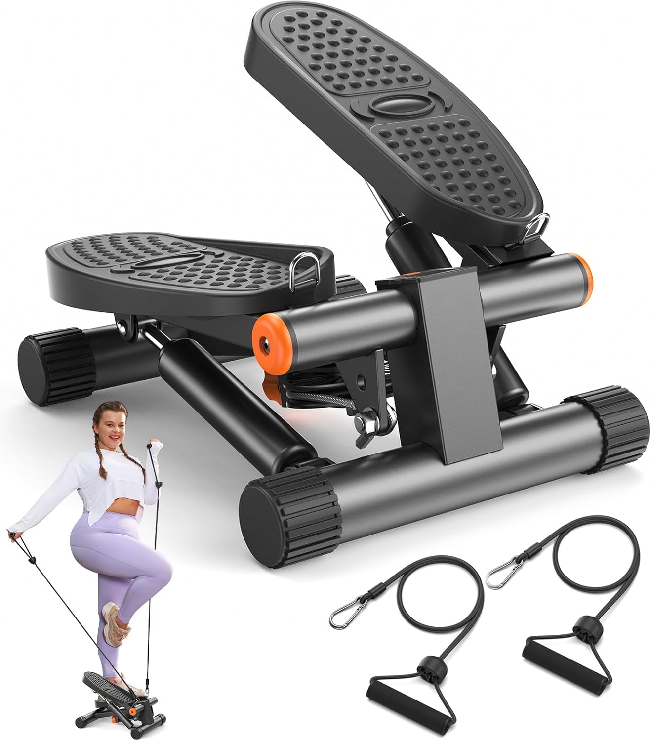 🤪🤪🤪ENHANCE BODY FITNESs💫🤪Mini Stepper Exercise Machine For Weight Loss with resistance bands.This mini exercise stepper machine is built with the latest detachable ABS material footplates, with s