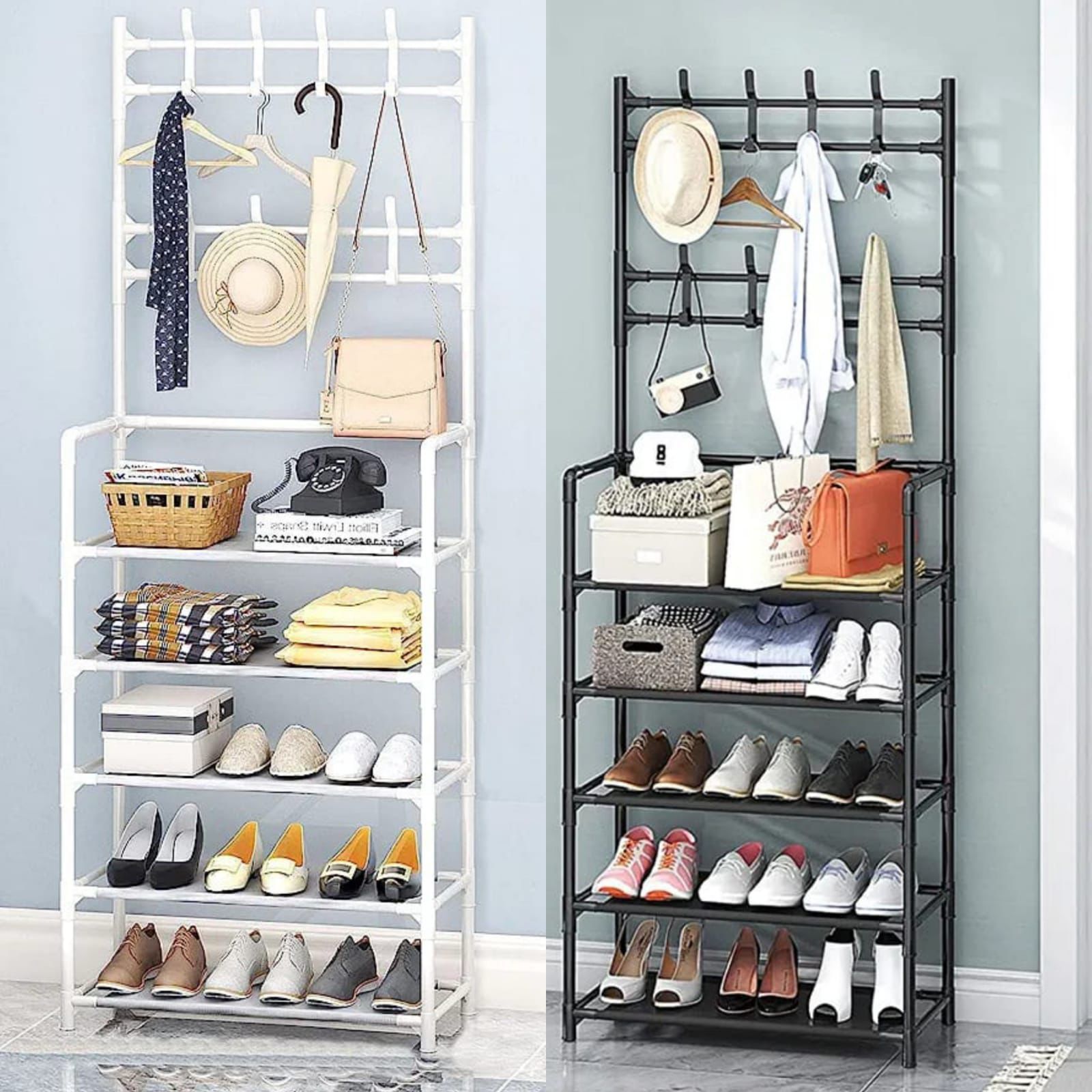 Shoe/Hat Rack: A versatile storage rack designed to neatly organize shoes, hats, and other accessories in an efficient and space-saving manner.