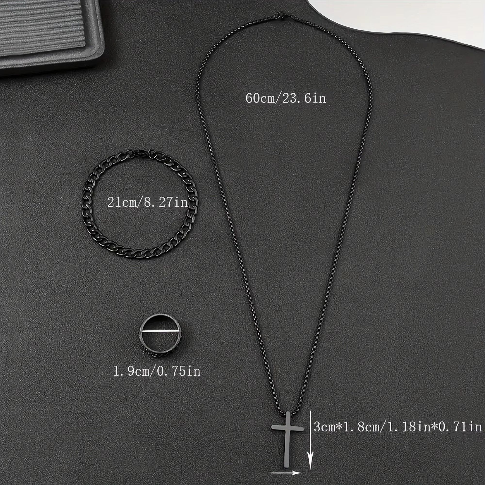3 Pieces/Set Men's Versatile Alloy Jewelry Set, Cross Necklace+Bracelet+Ring Set