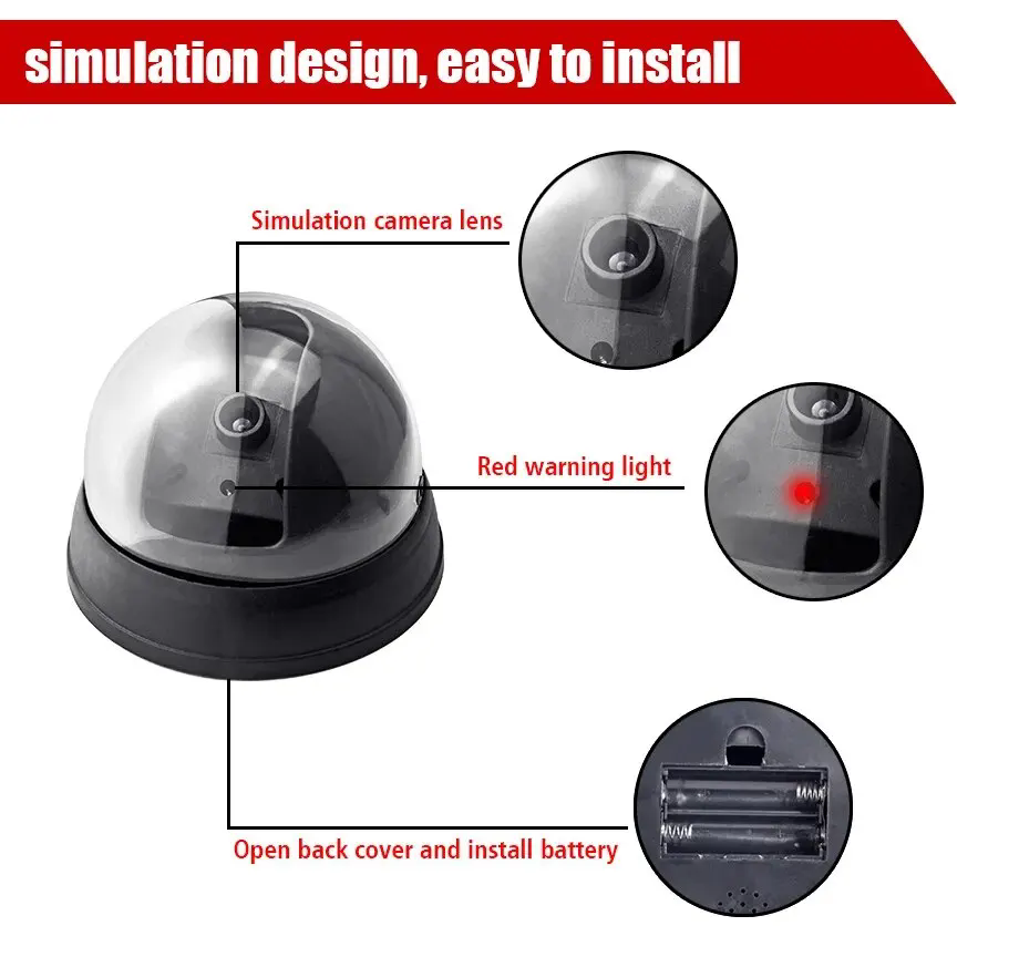 Creative Black Plastic Dome CCTV Dummy Camera Flashing Led Fake Camera Surveillance Security System