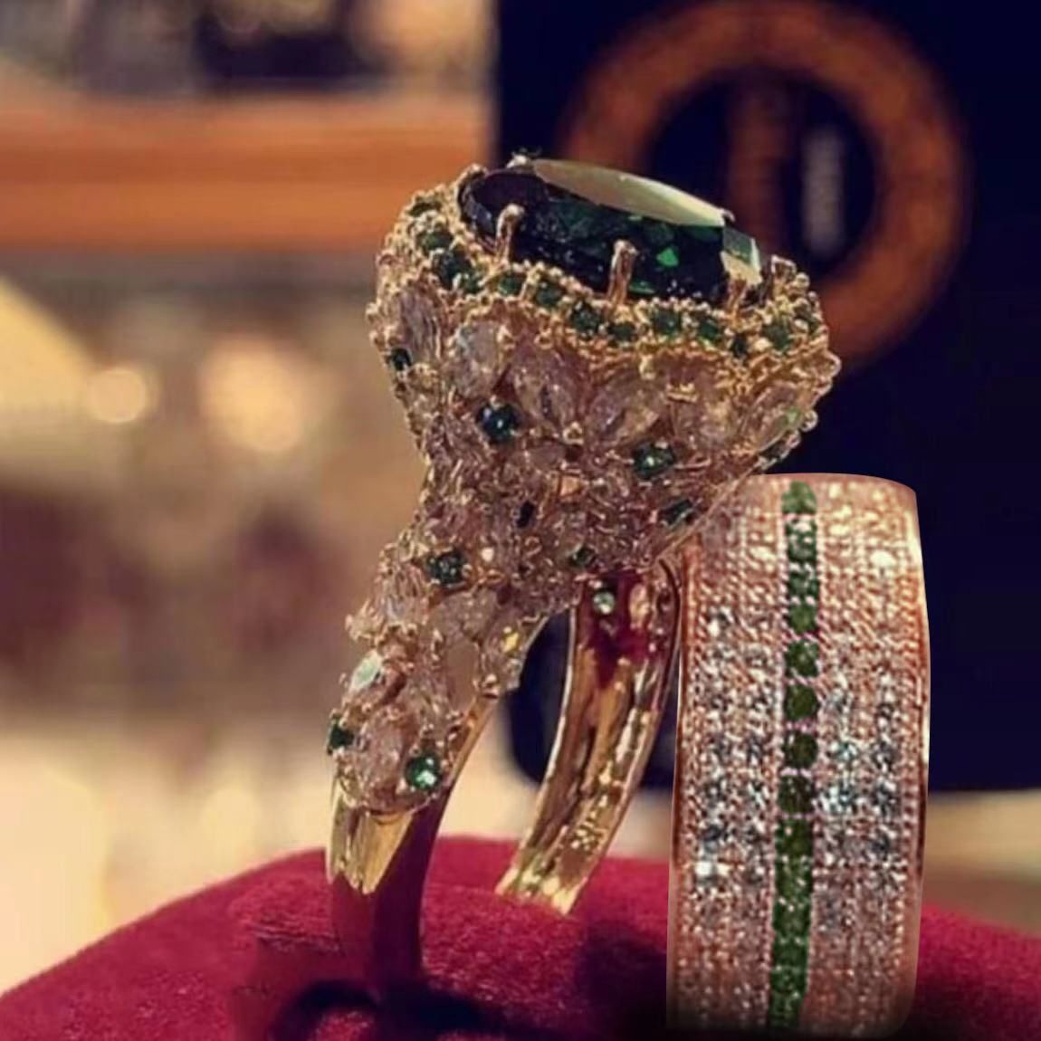 2 pcs/set Temperament Crystal Cubic Zirconia Rings Set for Women Party Wedding Engagement Jewelry Accessories