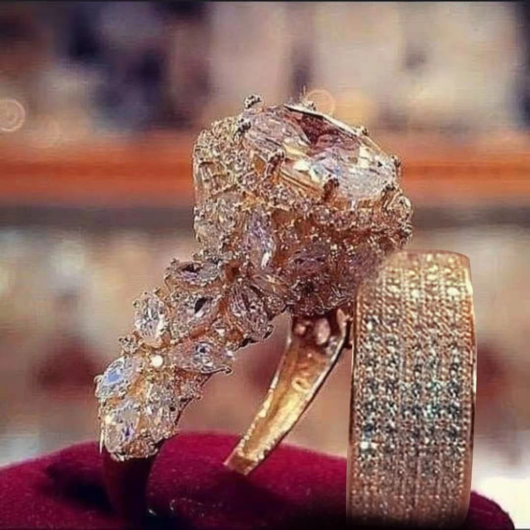 2 pcs/set Temperament Crystal Cubic Zirconia Rings Set for Women Party Wedding Engagement Jewelry Accessories