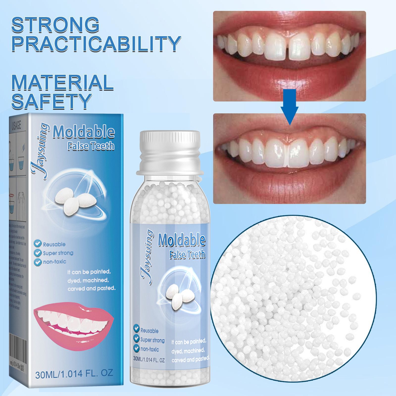 30ml Resin Temporary Tooth Repair Granules Teeth Gaps Missing Broken Tooth False Teeth Filling Moldable Solid Glue Dental Care