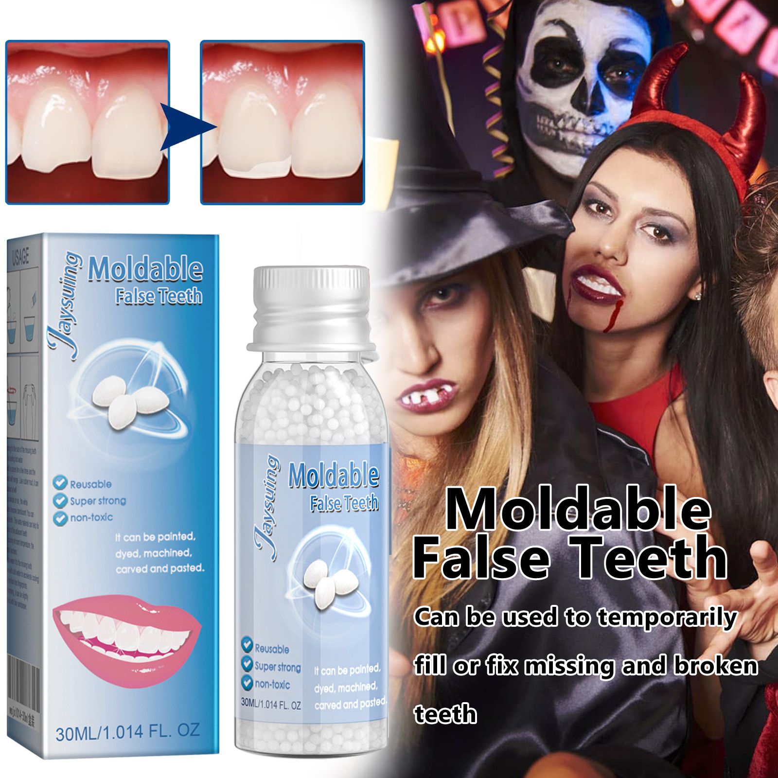 30ml Resin Temporary Tooth Repair Granules Teeth Gaps Missing Broken Tooth False Teeth Filling Moldable Solid Glue Dental Care