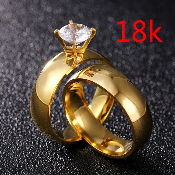 1pc Titanium Steel Large Zircon Couple Ring Men and Women Promise Gold Ring Valentine's Day Gift Wedding Engagement Ring