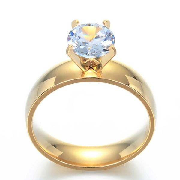 1pc Titanium Steel Large Zircon Couple Ring Men and Women Promise Gold Ring Valentine's Day Gift Wedding Engagement Ring