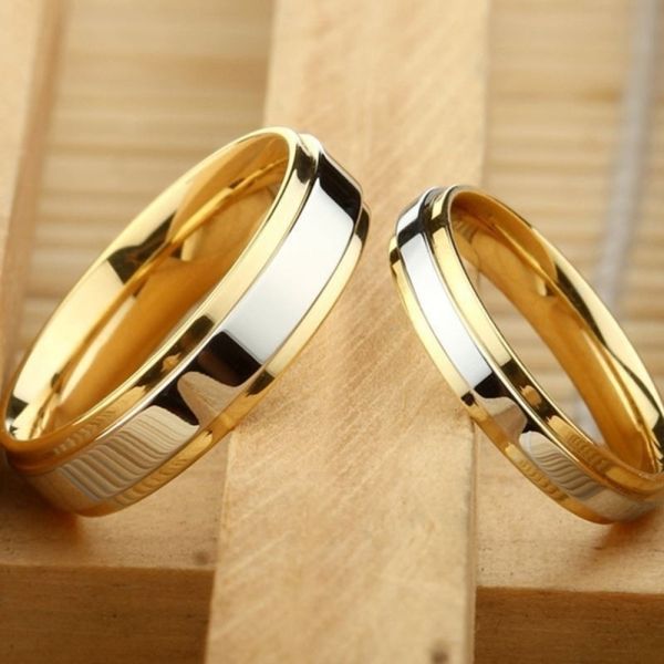 New Fashion Simple Design Titanium Steel Mens Rings Lover Couple Rings Alliance Gold Wedding Band Rings Set for Women Men
