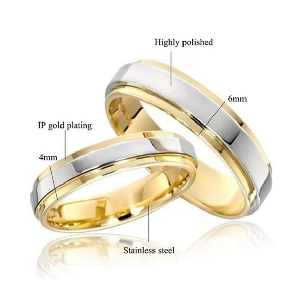 New Fashion Simple Design Titanium Steel Mens Rings Lover Couple Rings Alliance Gold Wedding Band Rings Set for Women Men