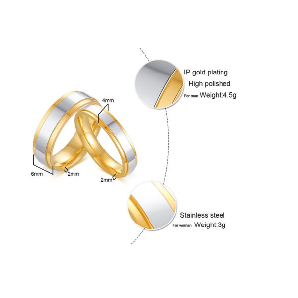 New Fashion Simple Design Titanium Steel Mens Rings Lover Couple Rings Alliance Gold Wedding Band Rings Set for Women Men