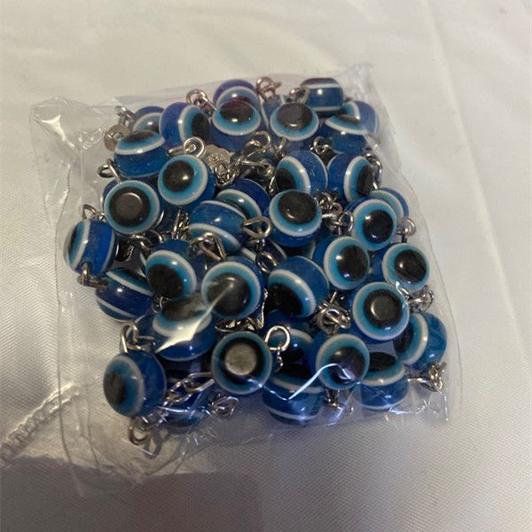 8mm Turkish Jewelry Blue Eye Necklaces For Men / Women Trendy Saint Benedict Rosary Cross Long Necklace