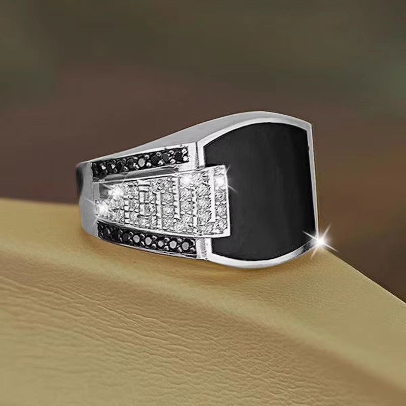 Classic Men's Ring Fashion Metal Gold Color Inlaid Black  Zircon Punk Rings for Men Engagement Wedding Luxury Jewelry