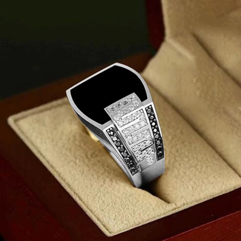 Classic Men's Ring Fashion Metal Gold Color Inlaid Black  Zircon Punk Rings for Men Engagement Wedding Luxury Jewelry