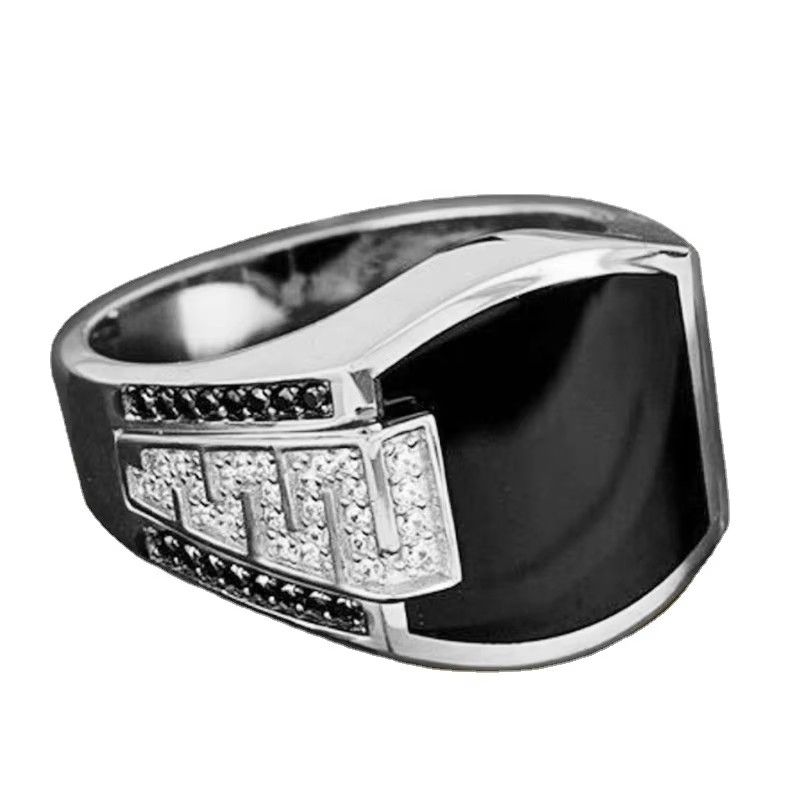 Classic Men's Ring Fashion Metal Gold Color Inlaid Black  Zircon Punk Rings for Men Engagement Wedding Luxury Jewelry