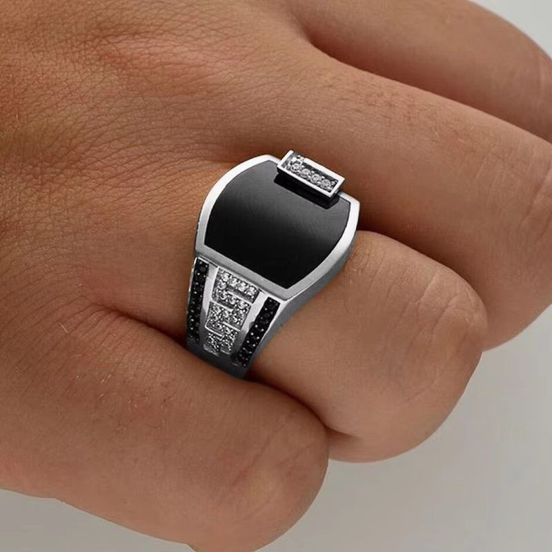 Classic Men's Ring Fashion Metal Gold Color Inlaid Black  Zircon Punk Rings for Men Engagement Wedding Luxury Jewelry