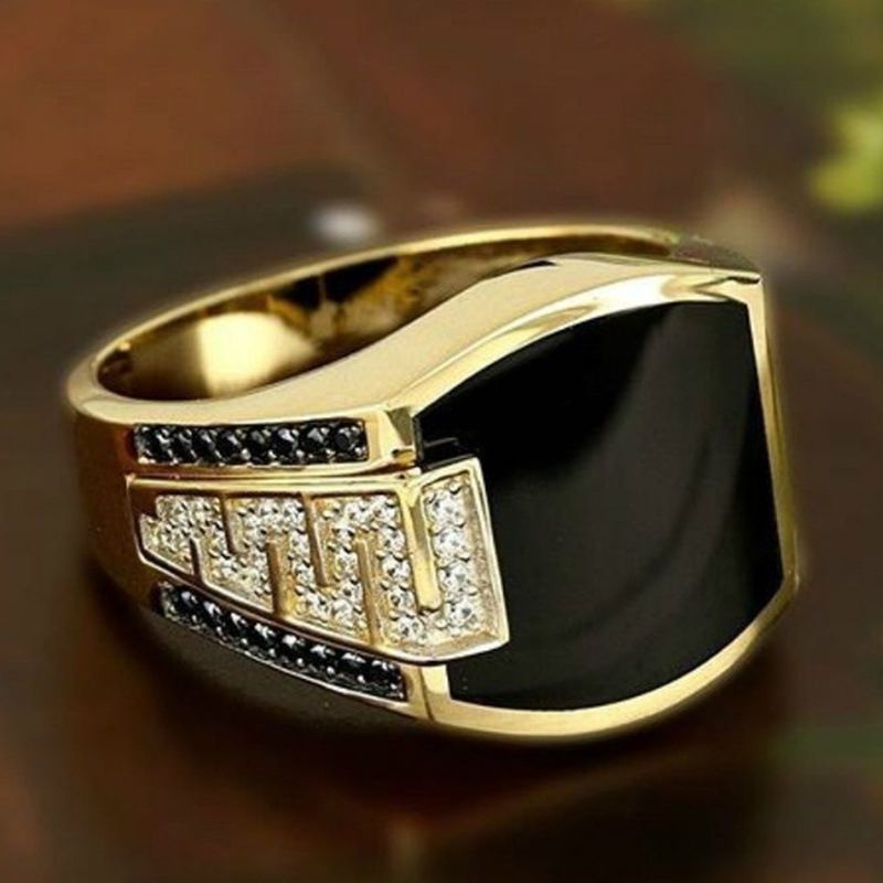 Classic Men's Ring Fashion Metal Gold Color Inlaid Black  Zircon Punk Rings for Men Engagement Wedding Luxury Jewelry