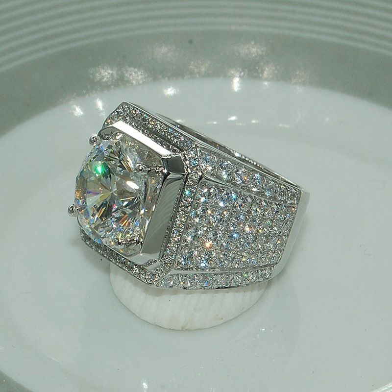 Sale 6-13 White Golden Iced Out HipHop Engagement Rings CZ Pinky Men Women Full Crystal Ring