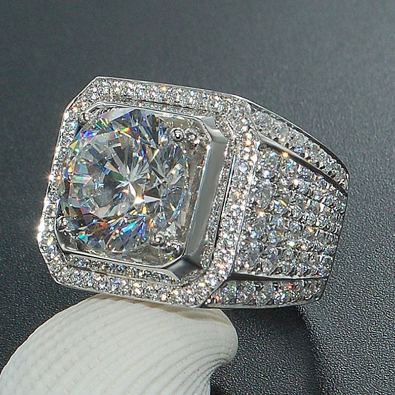 Sale 6-13 White Golden Iced Out HipHop Engagement Rings CZ Pinky Men Women Full Crystal Ring
