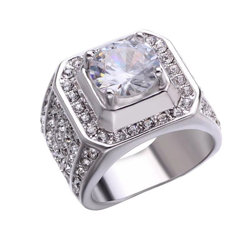 Sale 6-13 White Golden Iced Out HipHop Engagement Rings CZ Pinky Men Women Full Crystal Ring